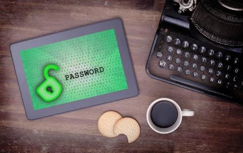 Tablet on a desk, concept of data protection Photos