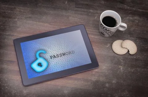 Tablet on a desk, concept of data protection Photos