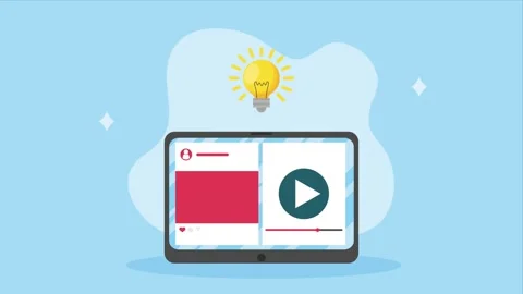 Tablet device animation with video player interface and glowing light bulb .. Stock Footage 333721844