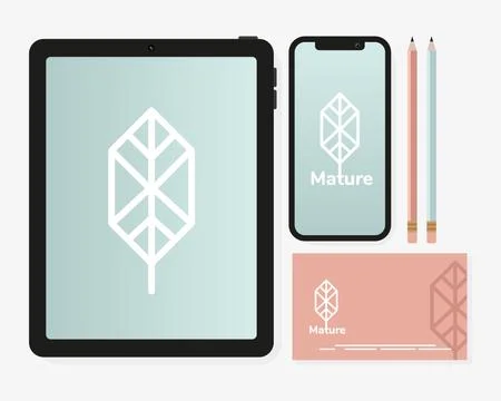 Tablet device with bundle of mockup set elements in white background イラスト素材