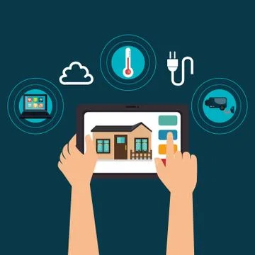 Tablet device controlling smart home Stock Illustration