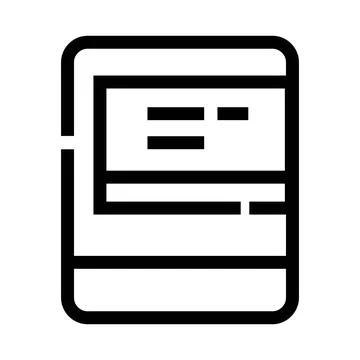 Tablet device displaying digital content interface line icon Stock Illustration