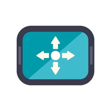 Tablet device displaying directional arrows navigation interface Stock Illustration