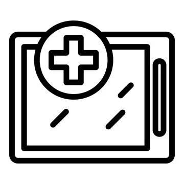 Tablet device plus icon, outline style Stock Illustration