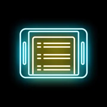 Tablet device showing digital data neon glowing icon Illustrazione stock