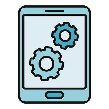 Tablet device showing gears representing settings configuration イラスト素材