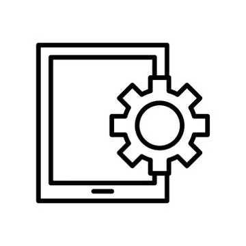 Tablet device tech with gear line style icon Stock Illustration