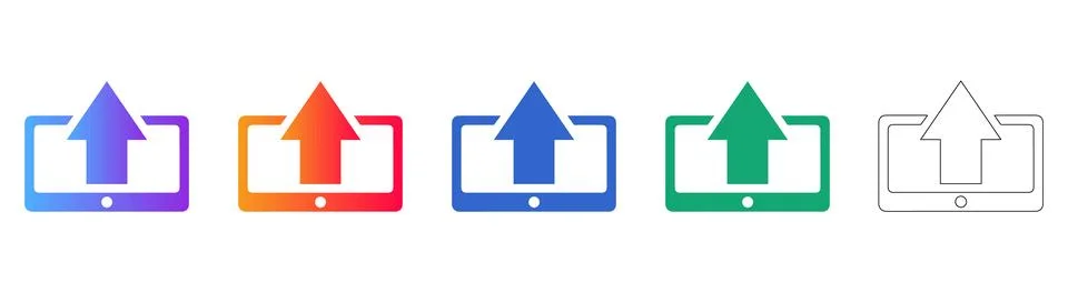 Tablet Device Upload Icons with Upward Arrow Stock Illustration