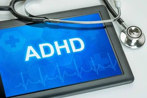 Tablet with the diagnosis adhd on the display Tablet with the diagnosis ad... Stock Photos
