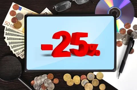 Tablet with discount Foto stock
