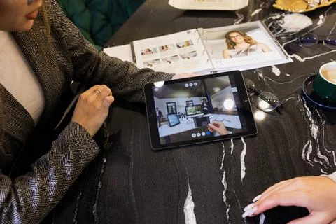 Tablet display for selecting eyewear styles Stock Photos