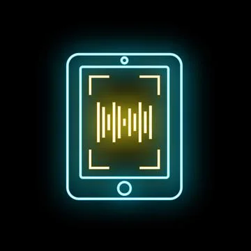 Tablet displaying audio sound wave neon icon Illustrazione stock