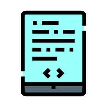 Tablet displaying coding script for digital development Stockillustratie