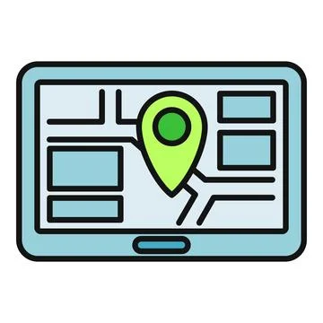 Tablet displaying digital map with location pin navigating Stockillustratie