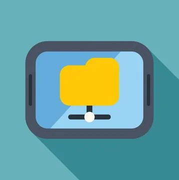 Tablet displaying folder sharing network icon on screen Stock Illustration