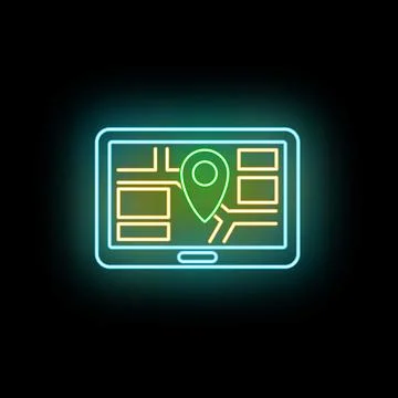 Tablet displaying gps map with glowing location marker Stock Illustration