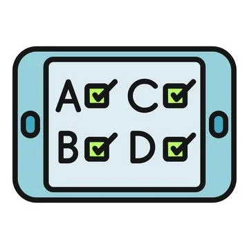 Tablet displaying multiple choice exam questions with checkboxes Ilustração Stock