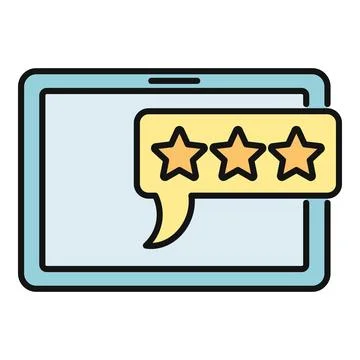 Tablet displaying online customer service review stars Illustrazione stock