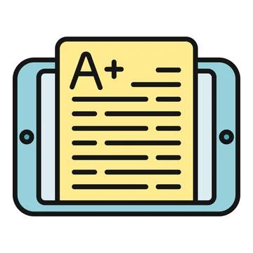 Tablet displaying online test result with a plus grade Stock Illustration