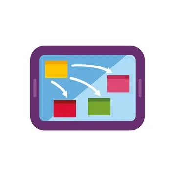 Tablet displaying project management flowchart with colorful steps Stock Illustration
