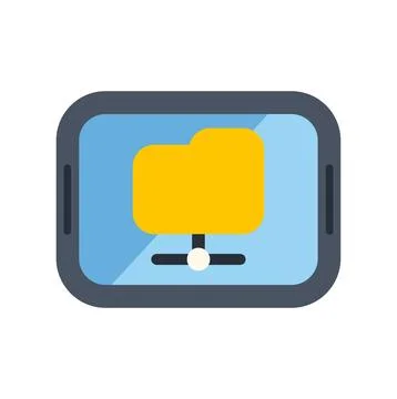 Tablet displaying shared folder icon for network data Stock Illustration