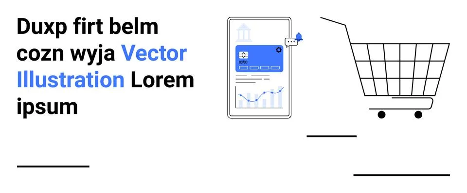 Tablet displaying website analytics next to a shopping cart. Ideal for e-comm Stock Illustration