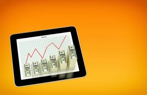 Tablet - dollar bar graphs showing profit grow Stock Illustration