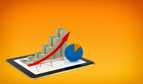 Tablet - dollar bar graphs showing profit grow Stock Illustration