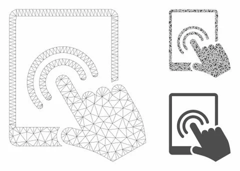 Tablet Double Tap Vector Mesh Network Model and Triangle Mosaic Icon Stock Illustration