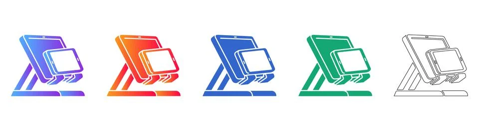 Tablet Dual Display Stand Icon Set Stock Illustration