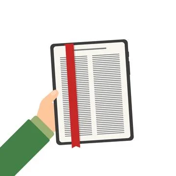 Tablet e-book in hand in flat style Illustrazione stock