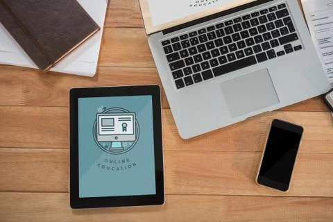 Tablet with education icon on the screen 스톡 사진