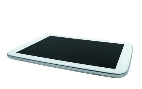 Tablet with empty black screen isolated on white background, Tablet top view  Stock Photos