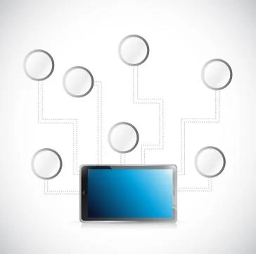 Tablet empty diagram network illustration design over white Illustrazione stock