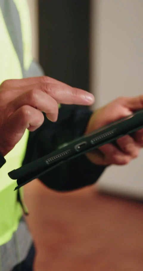 Tablet, engineer or hands at site for construction, development report or safety Stock Footage 342252911