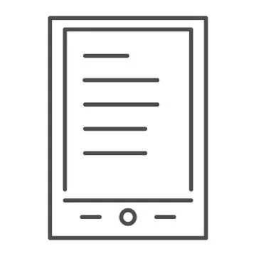 Tablet ereader thin line icon. Digital tablet with text vector illustration Stock Illustration