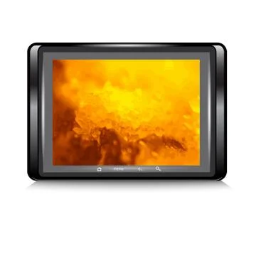 Tablet with a fantastic background on the screen. Vector Illustrazione stock