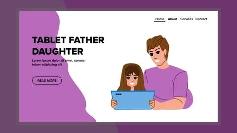 Tablet father daughter vector Stock Illustration