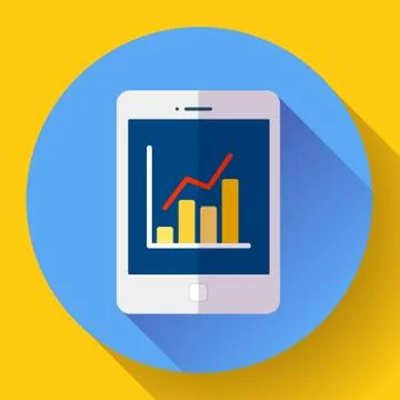 Tablet flat 2.0 icon in ipad style with stat diagram. Stock Illustration