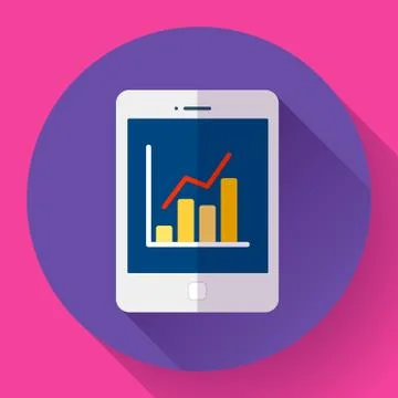 Tablet flat 2.0 icon in ipad style with stat diagram. Illustrazione stock