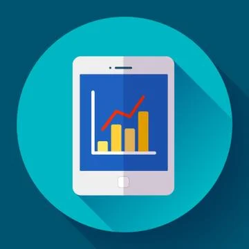 Tablet flat 2.0 icon in ipad style with stat diagram. Stock Illustration