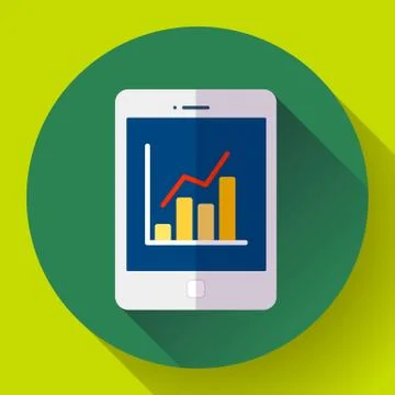 Tablet flat 2.0 icon in ipad style with stat diagram. Stock Illustration