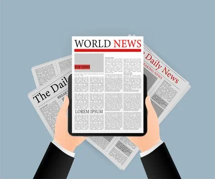 Tablet flat vector icon illustration. Online newspaper, business concept banner Stock Illustration