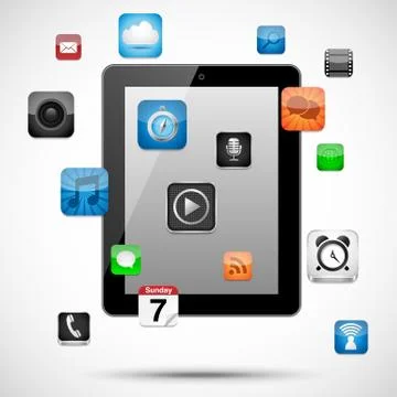 Tablet with Floating Apps Stock Illustration