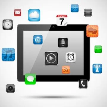 Tablet with Floating Apps Stock Illustration