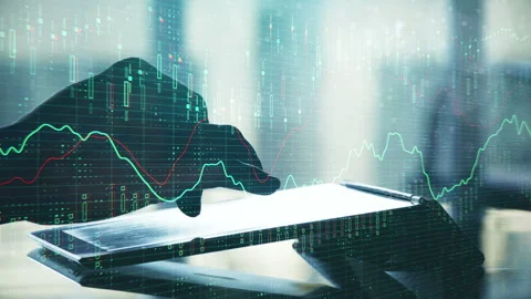 Tablet with forex chart animation Video stock 99702830