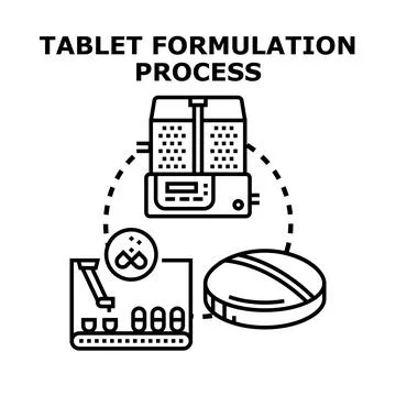 Tablet formulation process in pharmaceutical production 스톡 일러스트