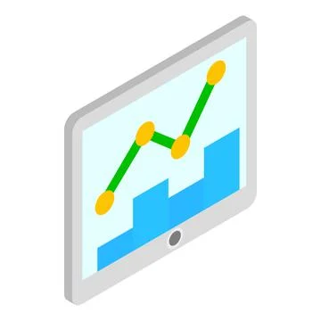 Tablet with graph and chart icon, isometric 3d Stock Illustration