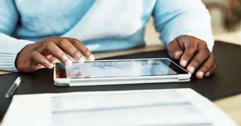 Tablet, graph and hands of man in home for finance review, budget planning .. Stock Photos