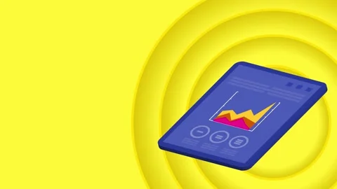 Tablet with graph on a blue screen with yellow background. Video looping. Stock Footage 158569869